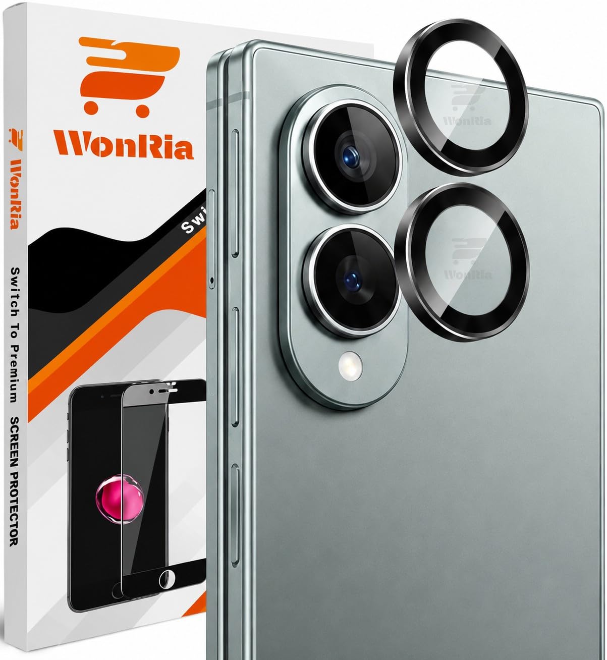 WonRia® Pack 2 - Camera Lens Protector Ring Compatible with Samsung Galaxy Z Fold 8 Wide 5G Camera Aluminum Alloy Rings, Ultra-HD Metal Frame- Black-image-48