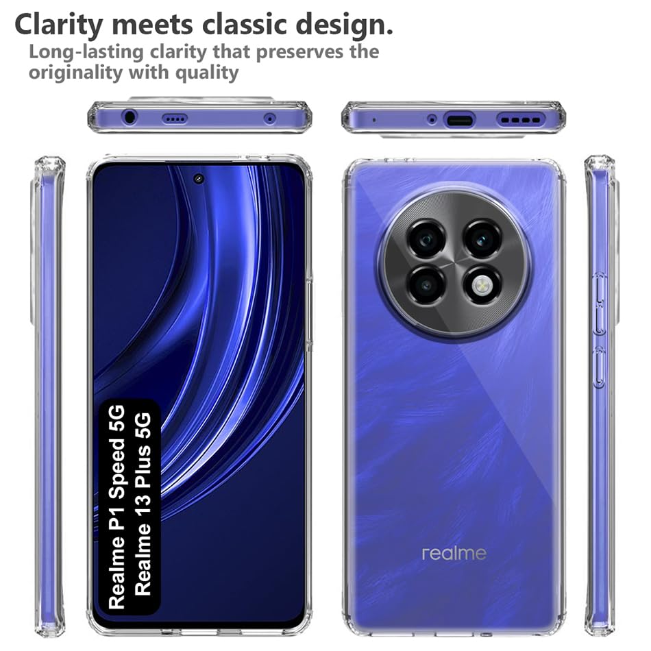 Image of Fashionury Crystal Clear Case for Realme P1 Speed 5G / Realme 13 Plus 5G | Yellowing Resistance | Transparent TPU Silicone | Raised Camera Lips | Slim Transparent Cover