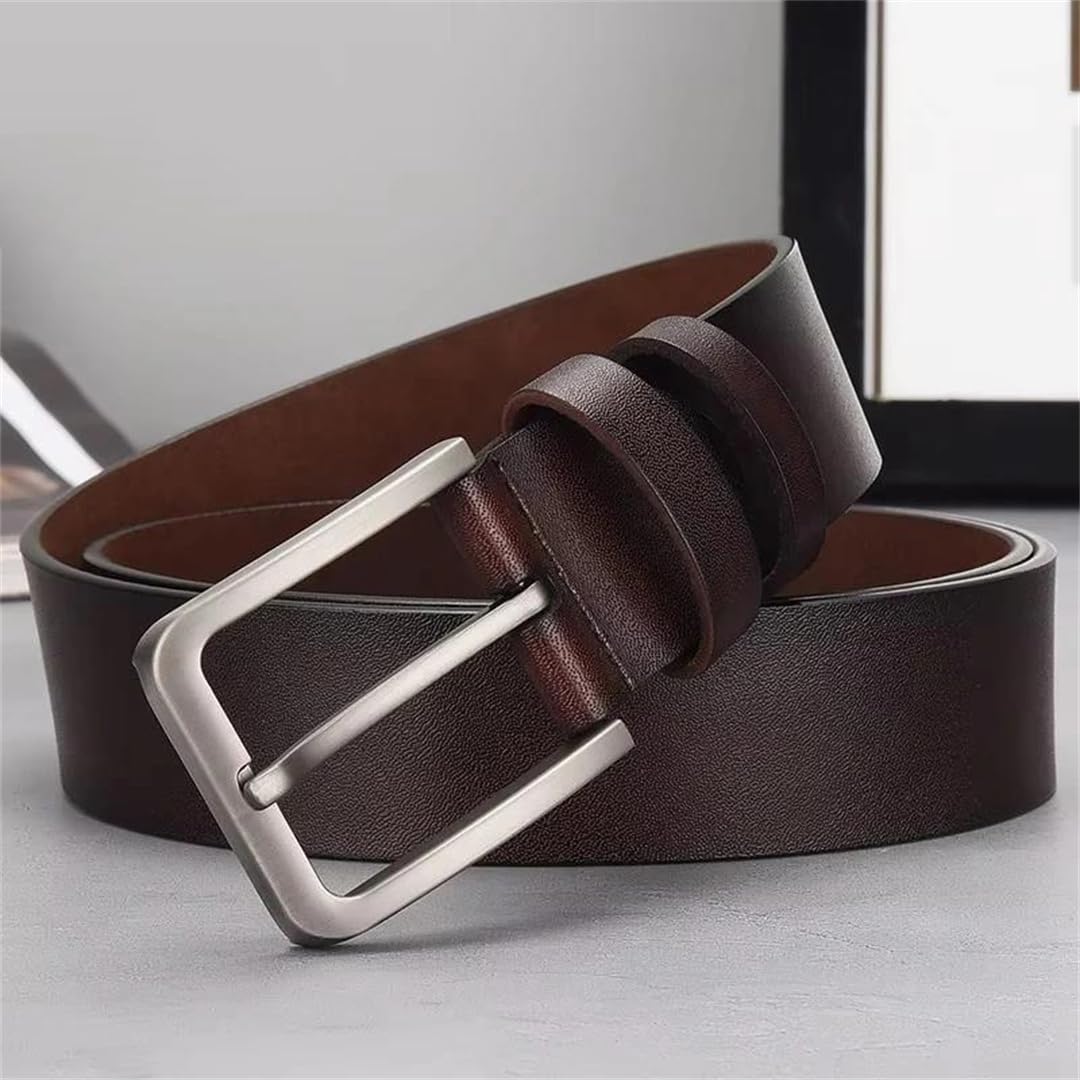 Yeuyyben Cinturón de piel auténtica para hombre con hebilla de pin, casual, para negocios, jeans