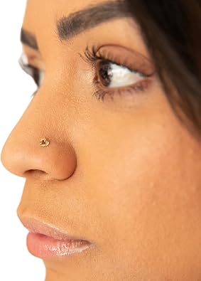 Ellie J Maui Nose Pin 14k Gold | Diamond Cut Heart Nose Bone | Tiny Cute Nose Piercing Stud | Gift Under 50 | Darling Dainty Heart Shaped Pierced Jewelry for the Nostril | 22g Gauge Nose jewelry