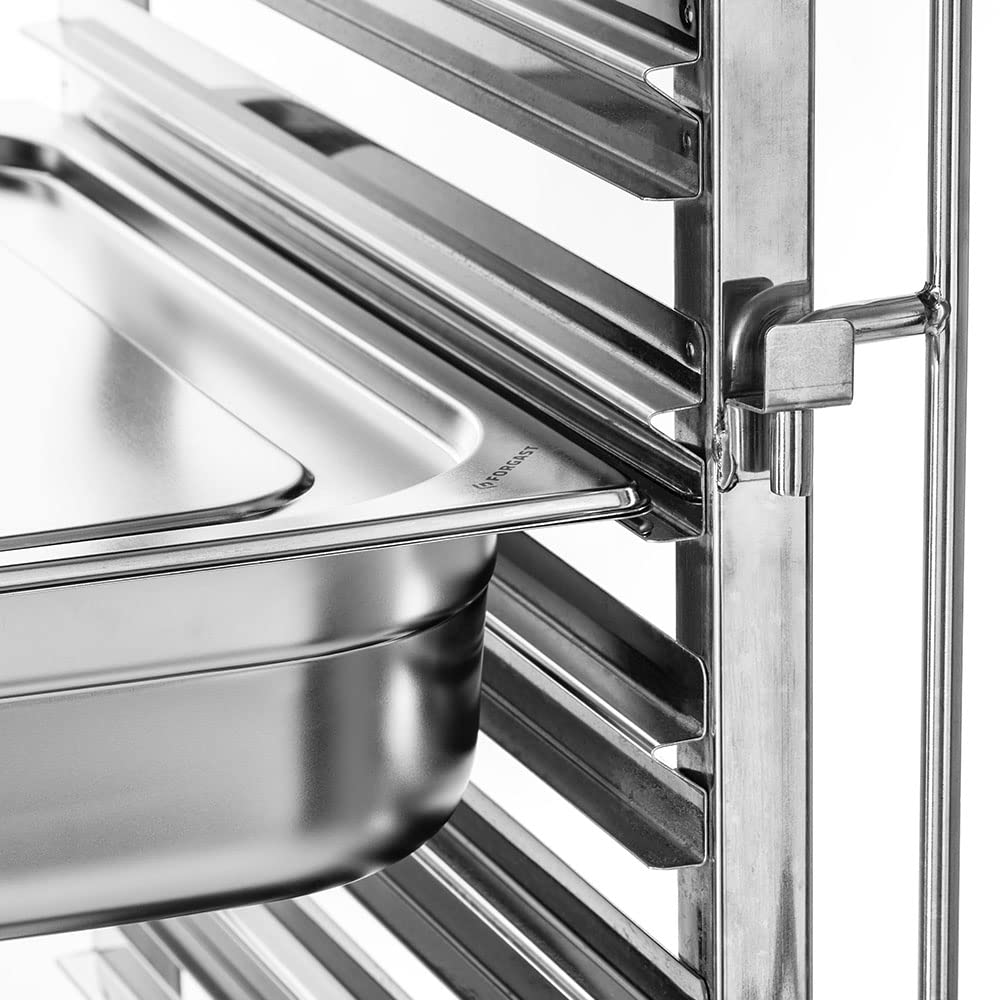 Carello Portavassoi, Carrello di Servizio Con Ruote in Acciaio Inox, per 15 Vassoi GN 1/1, Dimensioni 38x55x173 cm, Carrello da Cucina, Per Ristorante, Hotel, Scuola