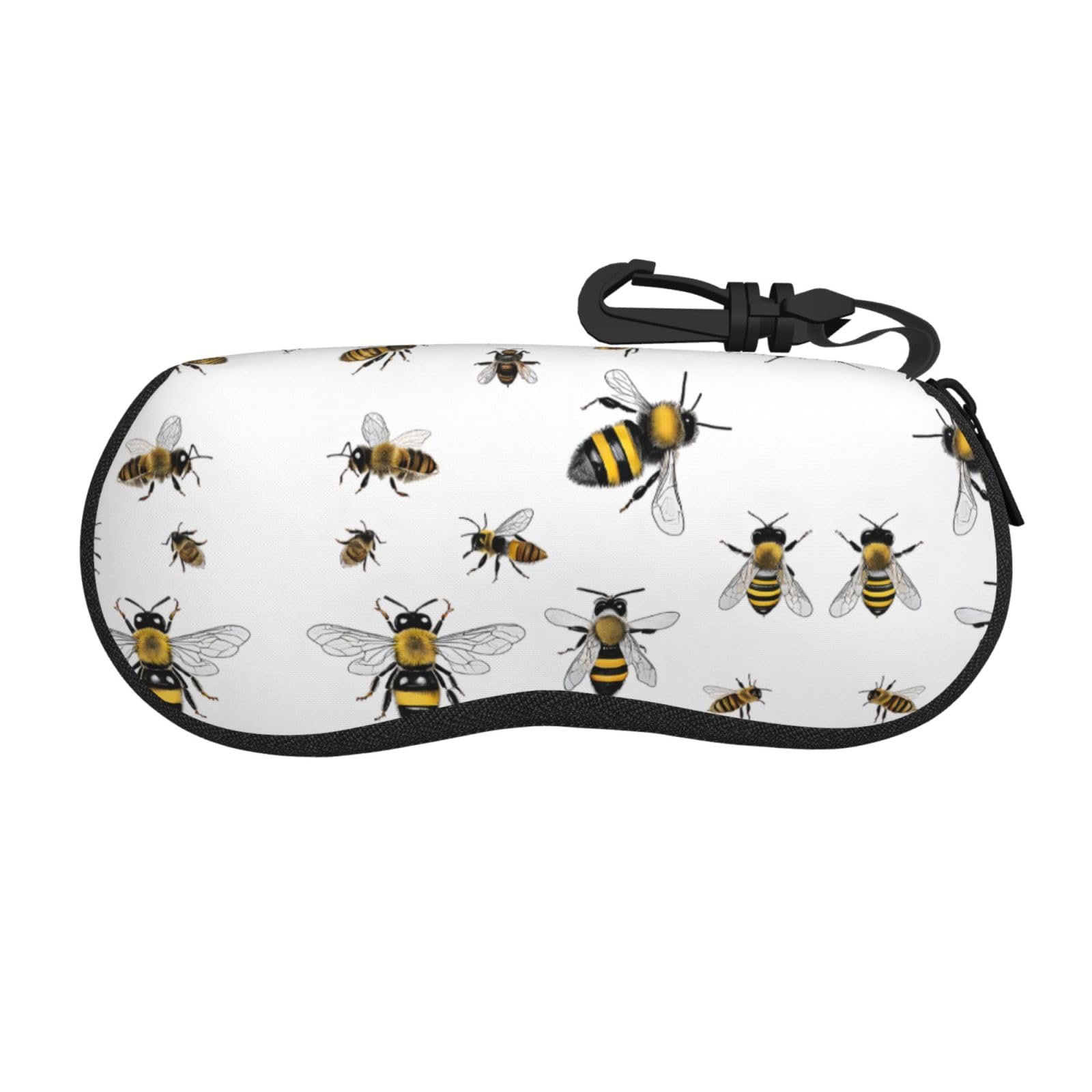 ESNAIUVCD Funny Bees Print Eyeglass Case Sunglasses Soft Pouch With Belt Clip Ultra Light Neoprene Zipper Eyeglass Case Portable Travel Glasses Casefor Men & Women