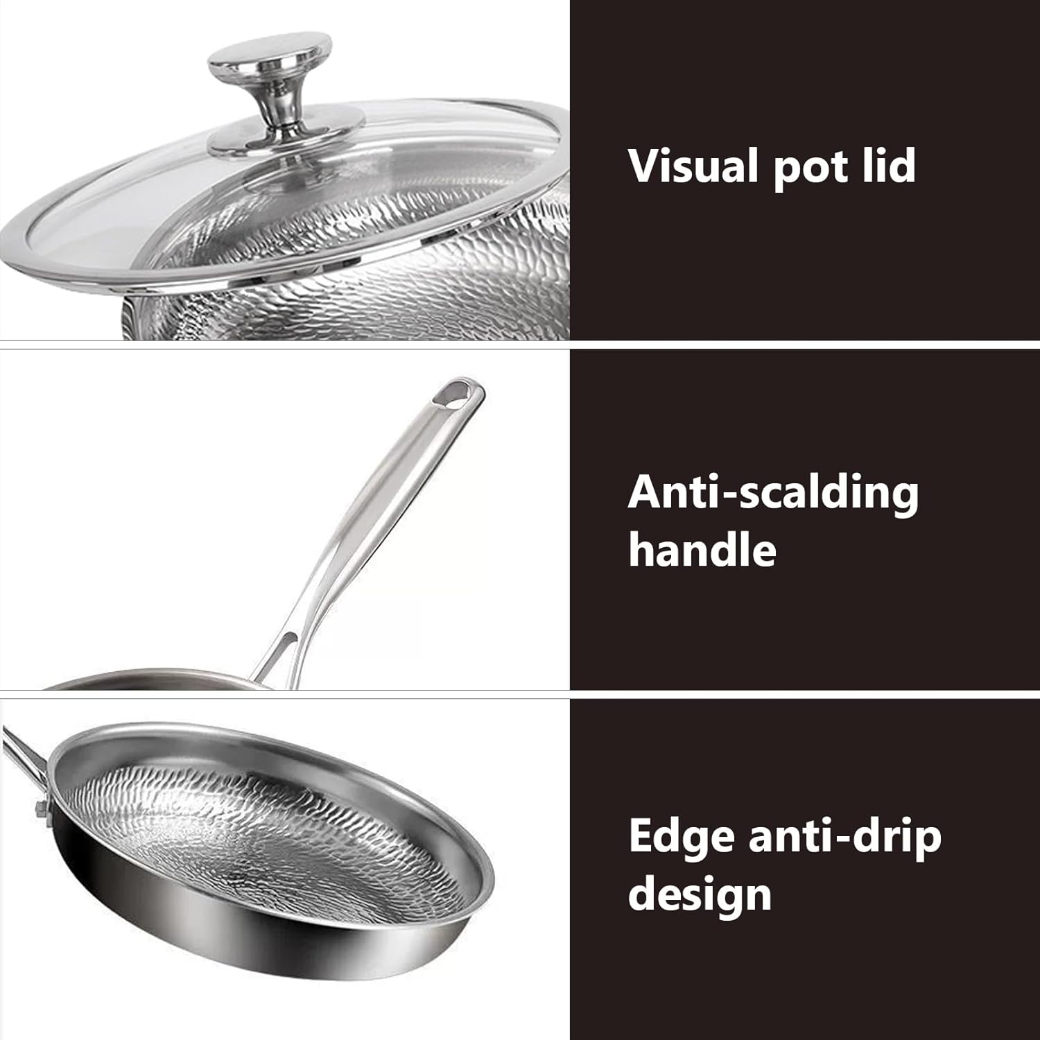 Titanium Hammered Pan with Lid, Upgrade Non Stick Titanium Pans for Cooking, Ultra-Durable, Scratch-Resistant, Even Heating Frying Pans,11.02IN
