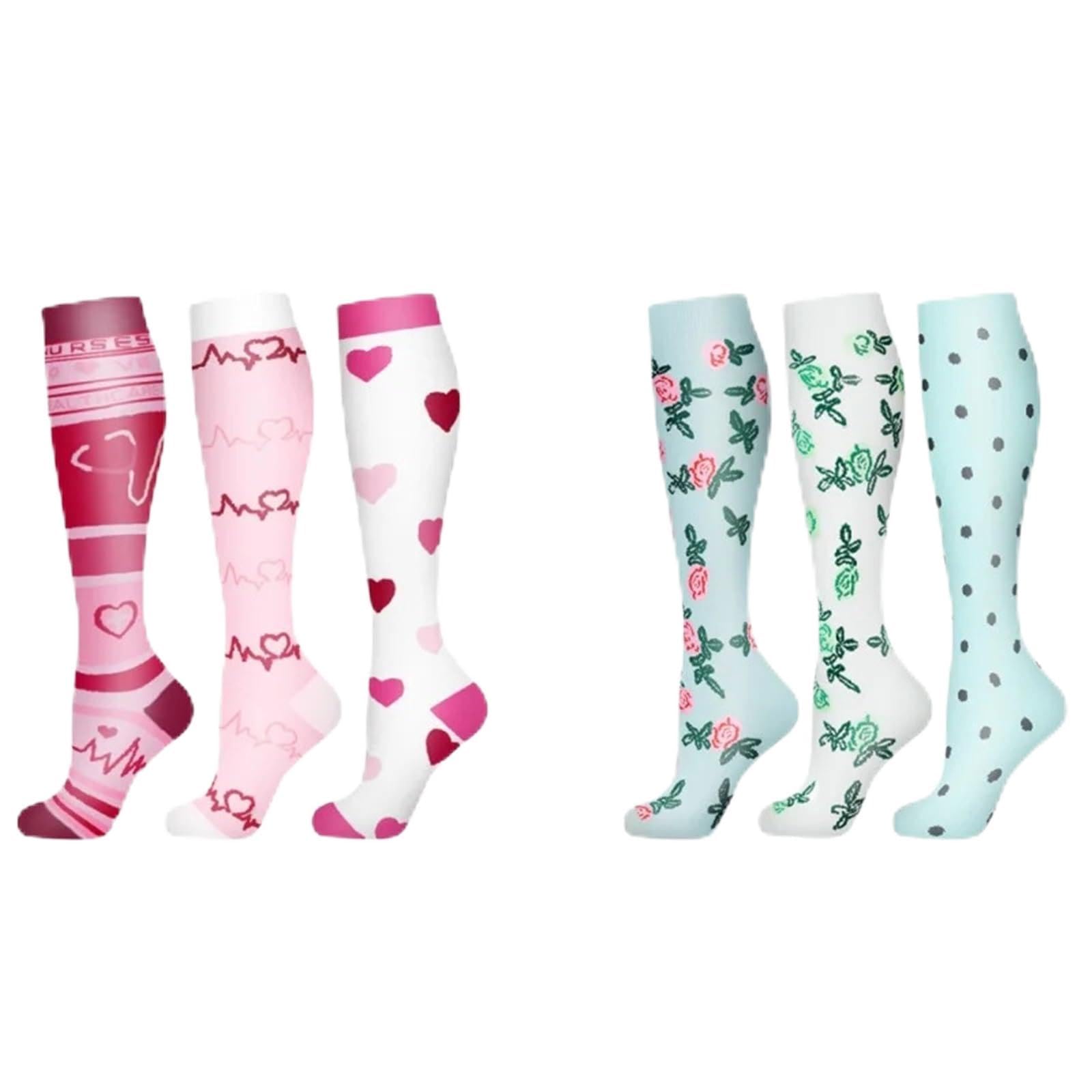 3/6 Paar Kompressionssocken Outdoor-Sport Reiten Kompresse Stretchstrümpfe Krankenschwester Wadendruck Beinsocken Geschwollene Krampfadern(AY003-5-8,S-M)