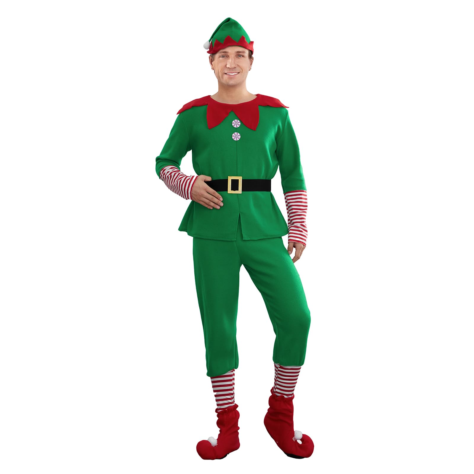 LYSINK Christmas Elf Costume Set for Girls Boys Men Women Santa's Helper Costume Outfit Santa Dress Cosplay Party Dress Up