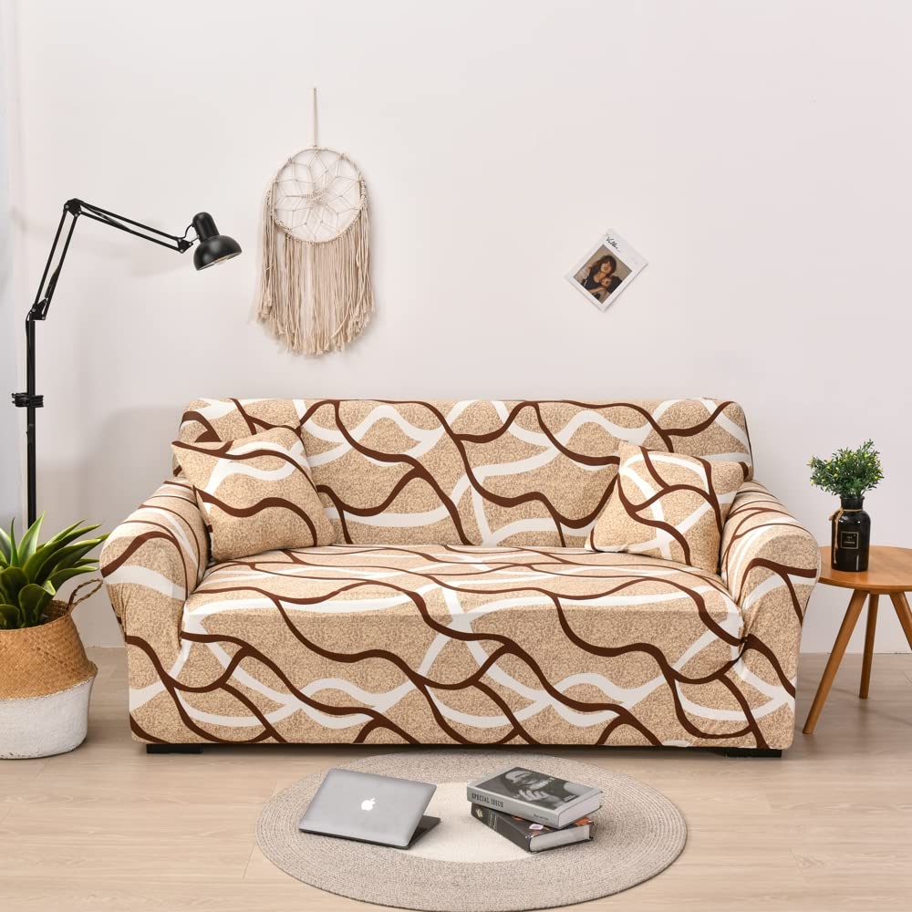 MofishStretch Sofa Cover Printed Pattern with a Pillowcase 1-2-3-4 Seat Spandex Couch Cover Slipcover for 1 Cushion Couch 1 Piece Furniture Protector for Living Room, Pets, Sofa (J,2 Seater)