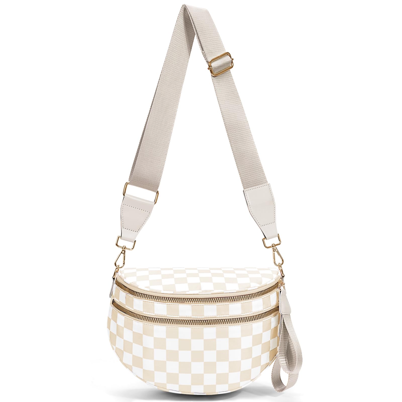 hibear Checkered Crossbody Bag Spacious Bum Bags for Women Nylon Crossbody Fanny Packs Checkered Purse Belt Wallet