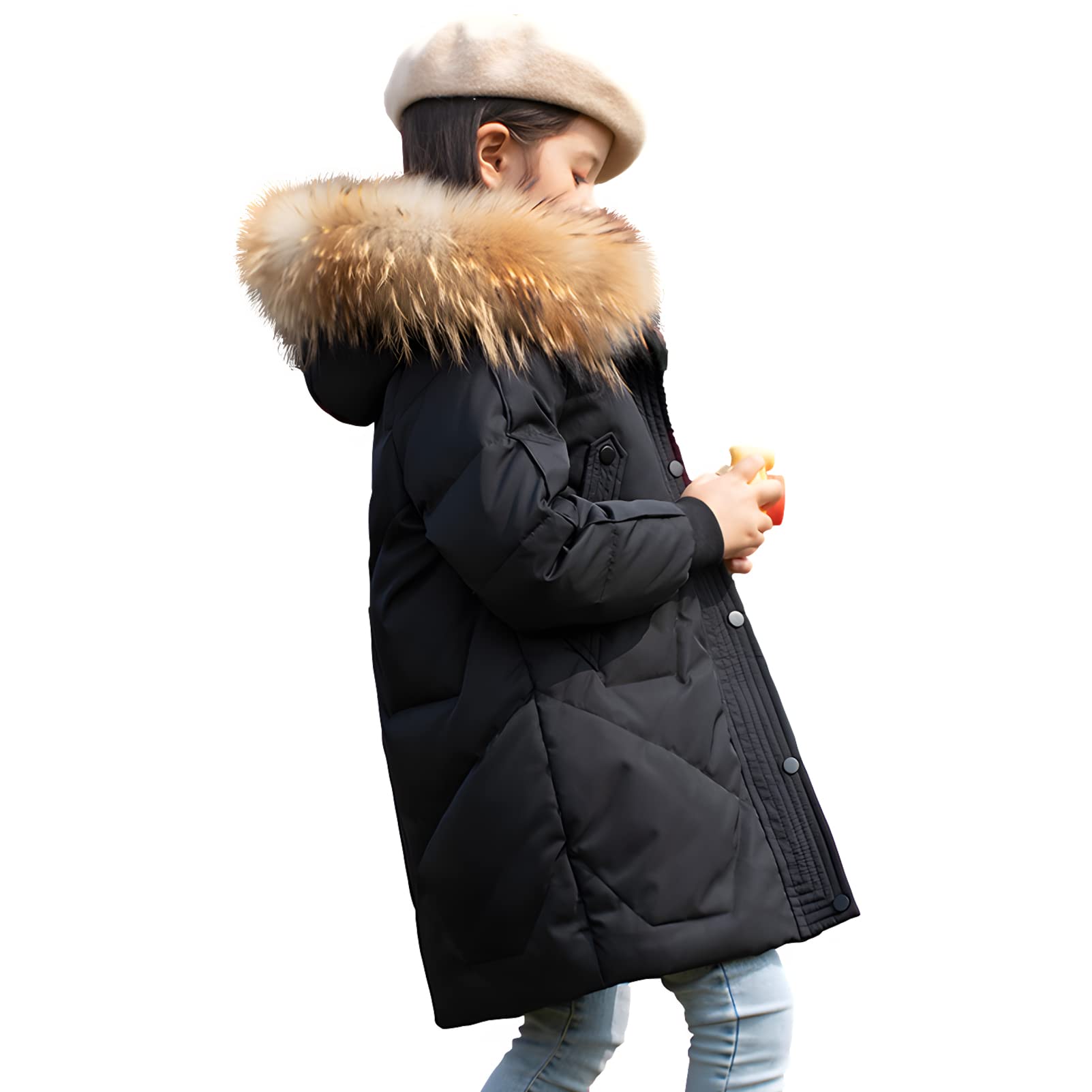 amropi Enfant Fille Manteau Parka Veste à Capuche Fourrure Longue Chaud Hiver Blouson pour 5-13 Ans