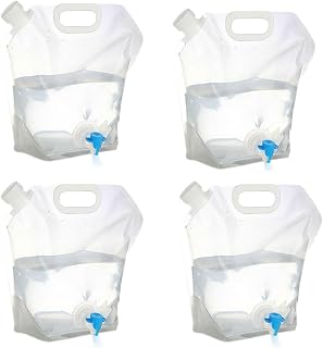Paquete de 4 contenedores de agua plegables de 5 litros con grifo, bolsa de agua potable portátil, contenedor de agua para coche para deportes al aire libre, senderismo, camping, barbacoa, picnic,