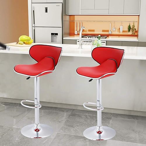 Miniatura 9 de Taburetes de bar, taburetes de mostrador, taburete giratorio de altura ajustable con respaldo de piel sintética duradera, silla de comedor alta