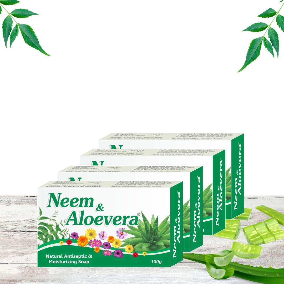 Pil Neem and Aloevera Soap | Natural Antiseptic & Moisturizing Soap with Neem and Aloevera | Fights Acne, Skin Infections, Itchiness & Skin Irritations (100 gm Each) (Pack of 4)-image-48