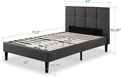 Miniatura 2 de Plataforma para cama con tapizado cuadrado tejido Zinus Madera gris