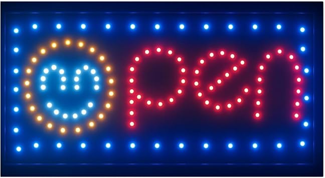 LED Neon Open Sign with Animation & Dual Switches Business Storefront Window Display by E-Onsale Smiley Face Design