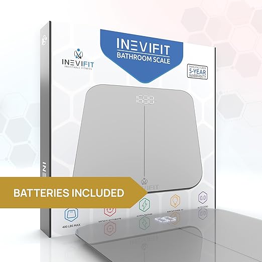 Balanza de Baño Digital INEVIFIT, Precisión Alta, 400 lb, Incluye Pilas miniatura 5