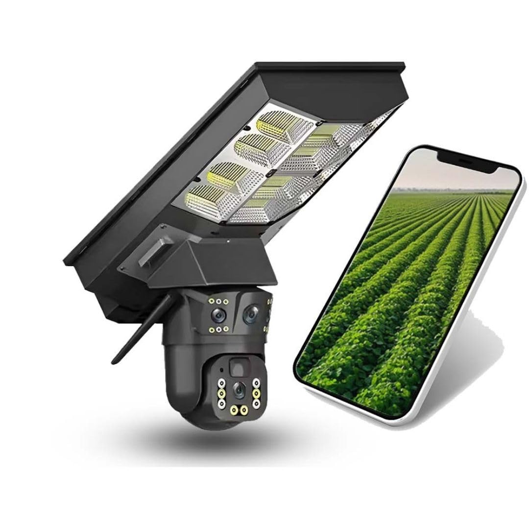 OneXsale 4G Solar Street Light Camera – Dual 5MP Lens, 10X Zoom, 2400mAh Battery, Two-Way Talk, SIM Support, Waterproof Outdoor Security Camera