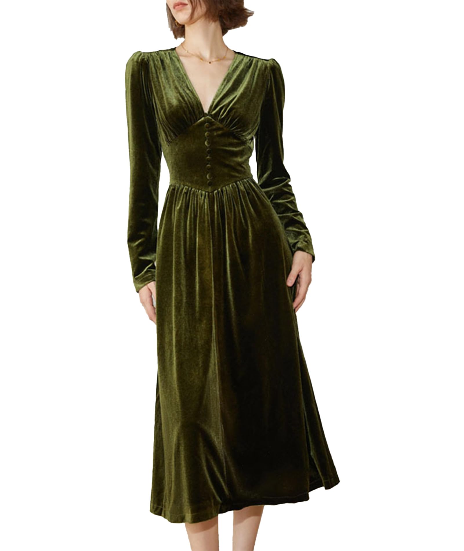 xxxiticat Women's Puff Sleeve Satin Maxi Dress Long Lantern Sleeve Button  Down Ruffle Single Breasted Velvet Dresses(GR,L) : Buy Online at Best Price  in KSA - Souq is now Amazon.sa: Fashion