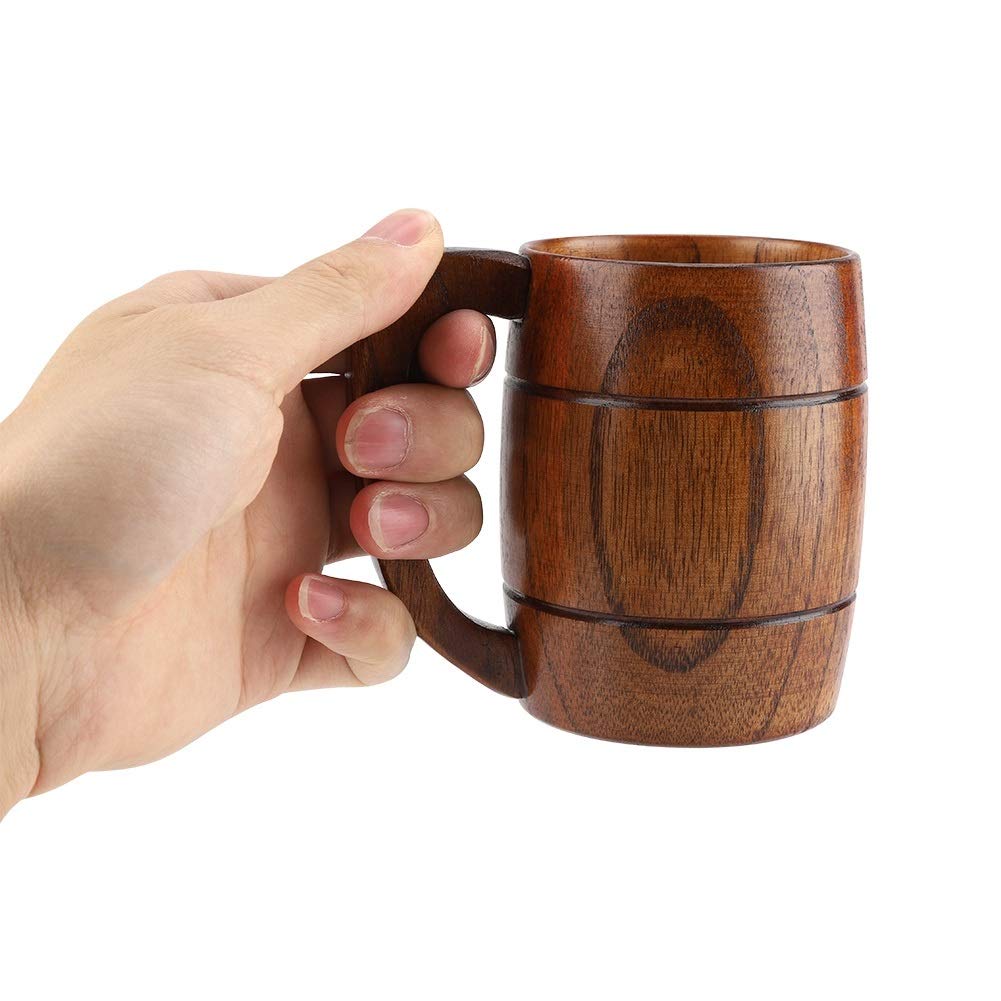 DEWIN Drewniany kubek do piwa, drewniany kubek do piwa, naturalny drewniany kubek retro o dużej pojemności klasyczny drewniany kubek do picia
