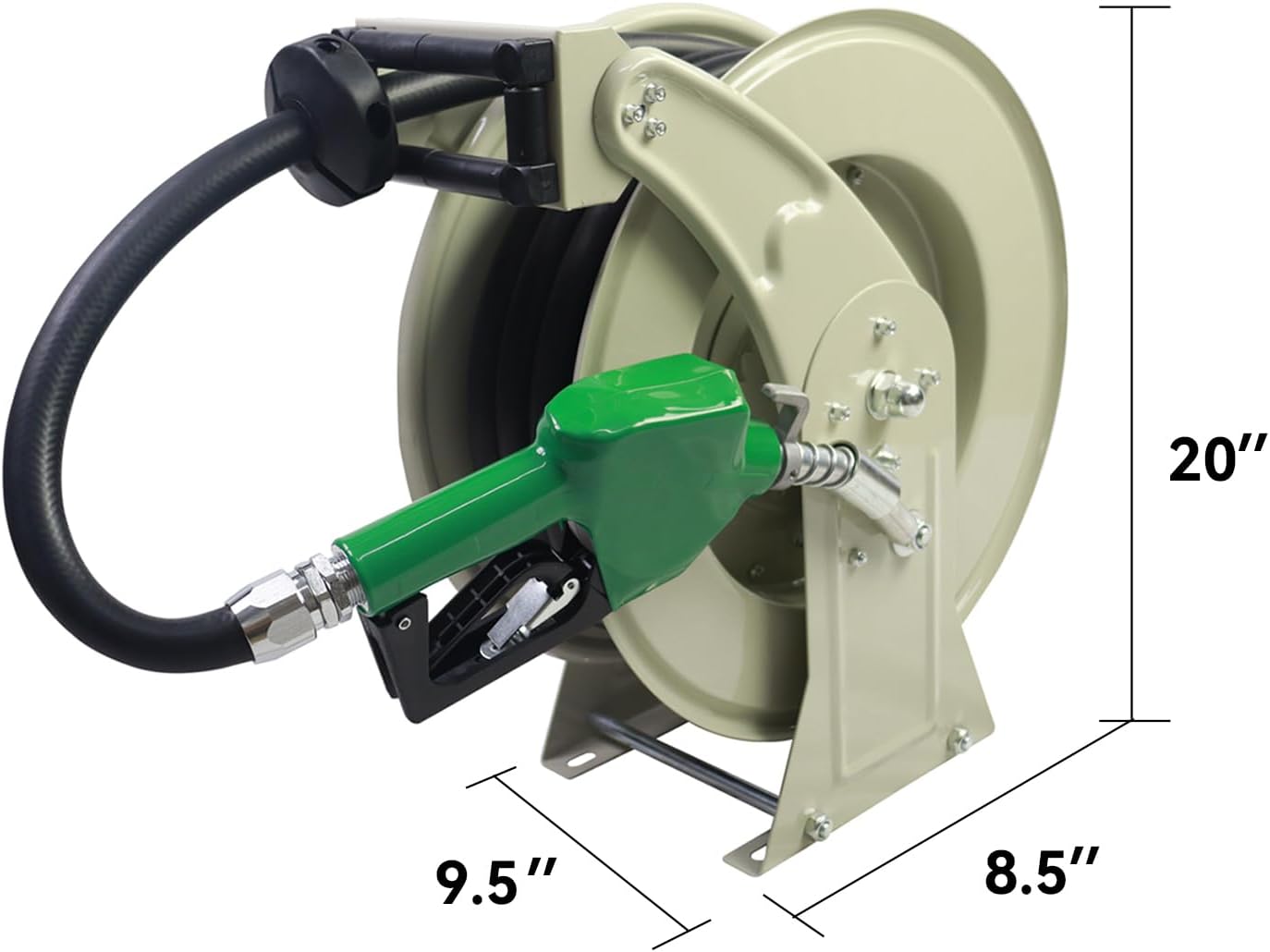 3/4"X33' Fuel Hose Reel & Fuel Nozzle & Fuel Hose Swivel,Spring Driven Retractable Diesel Hose Reel,Inlet 1" NPT Thread,Oulet 3/4" NPT Thread Swivel,Heavy Duty Steel Construction Reel