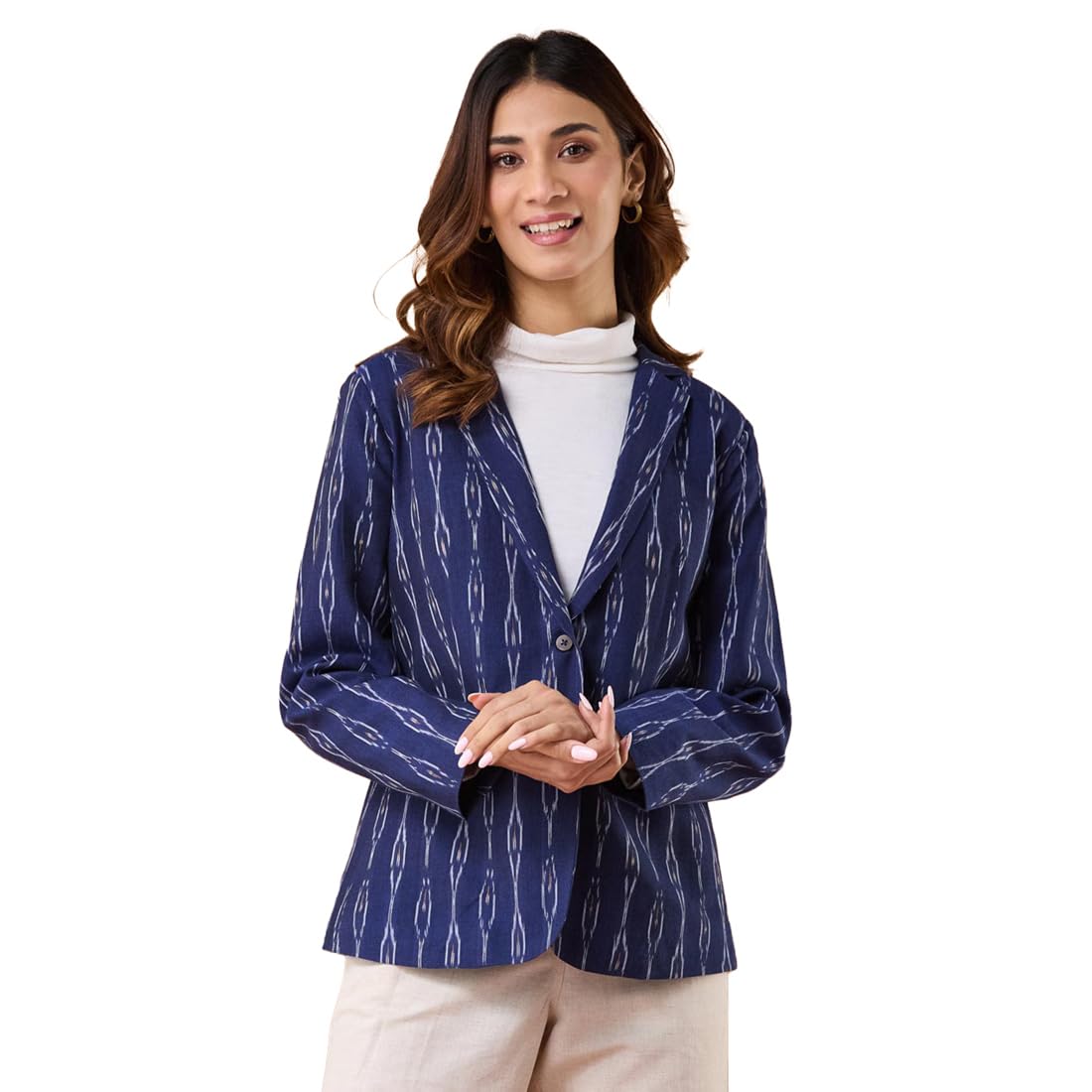 Blue Cotton Ikat Blazer-image-14