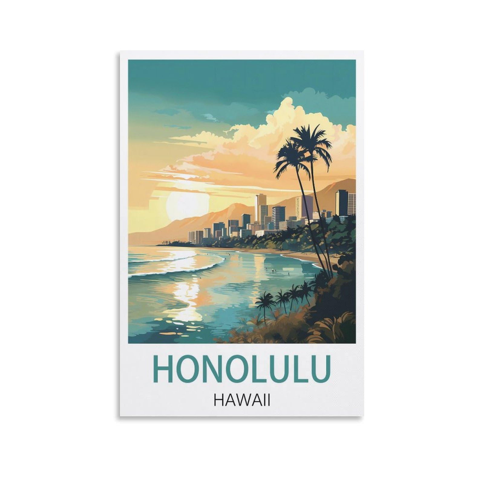 Lcyuaopp Unframe-Style Honolulu Hawaii Vintage Travel Posters 24X36inch(60X90cm) Canvas Art Poster And Wall Art Picture Print Modern Family Bedroom Decor Posters
