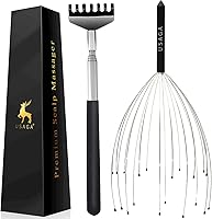 Vista 1 de USAGA Masajeador de cabeza con 20 dedos, rascador de cuero cabelludo, rascador de cabeza, rascador de espalda extensible, relleno de calcetines