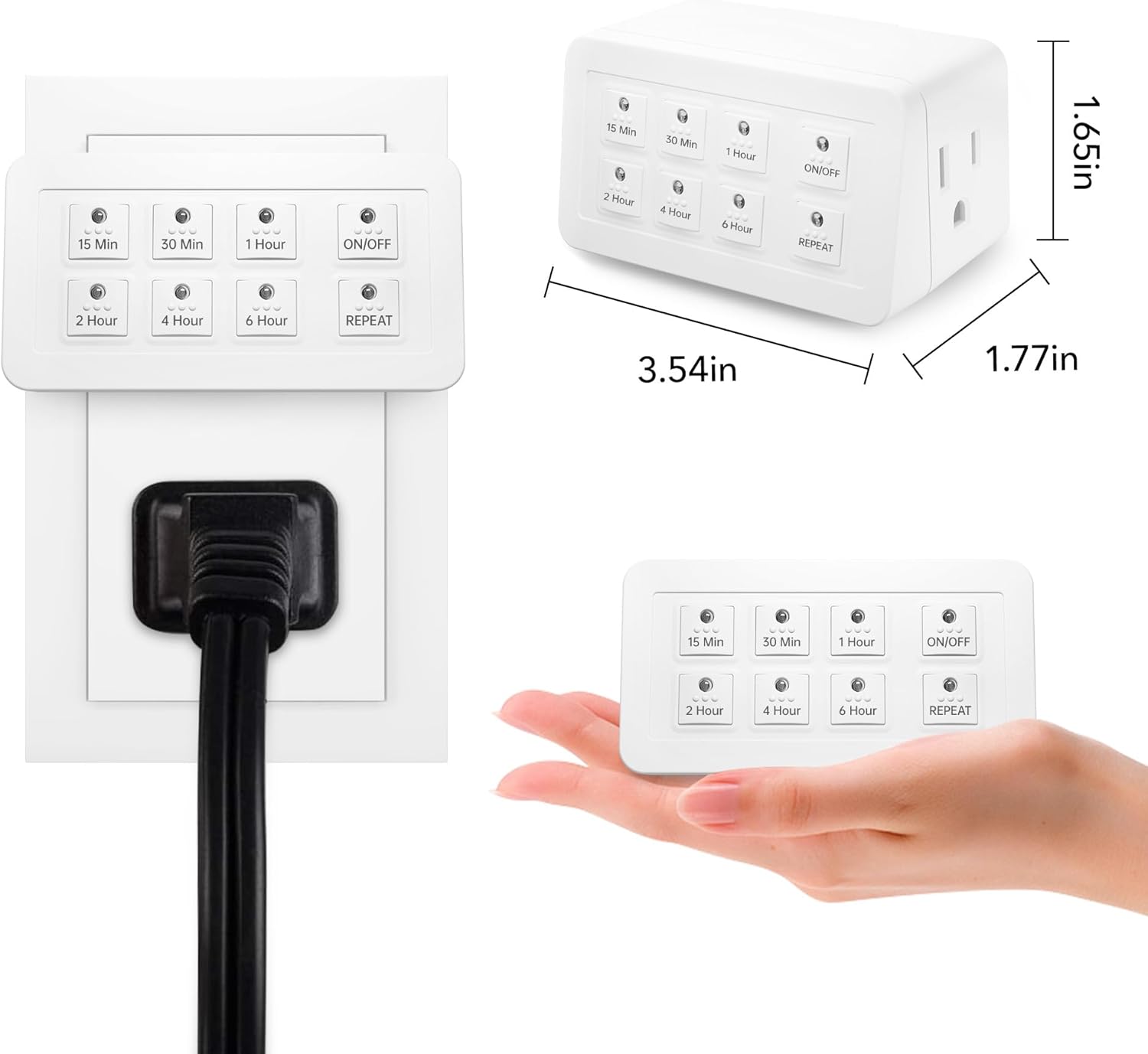 BN-LINK Indoor Countdown Timer with Repeat Function, Digital Timer for Electrical Outlets, Heavy Duty Accurate Compact Size for Appliance, 2-Outlets, 3-Prong Grounded Outlet, 15A/1875W ½ HP ETL Listed - Image 2