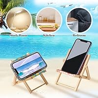 Vista 2 de OLizee 3 unids plegable silla de playa soporte de teléfono móvil lona madera teléfono soporte divertido ajustable teléfono escritorio soporte