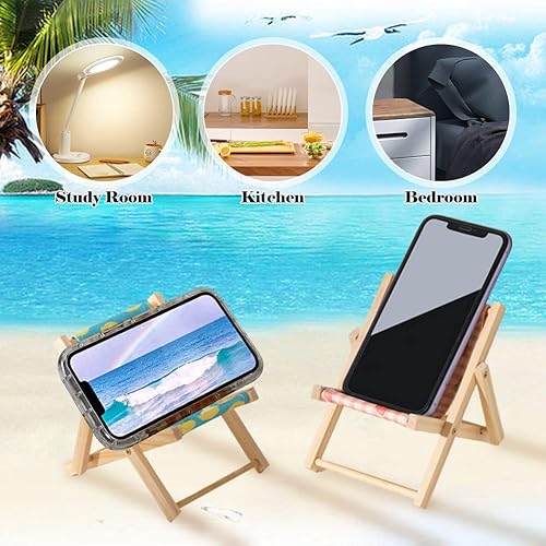 Miniatura 2 de OLizee 3 unids plegable silla de playa soporte de teléfono móvil lona madera teléfono soporte divertido ajustable teléfono escritorio soporte