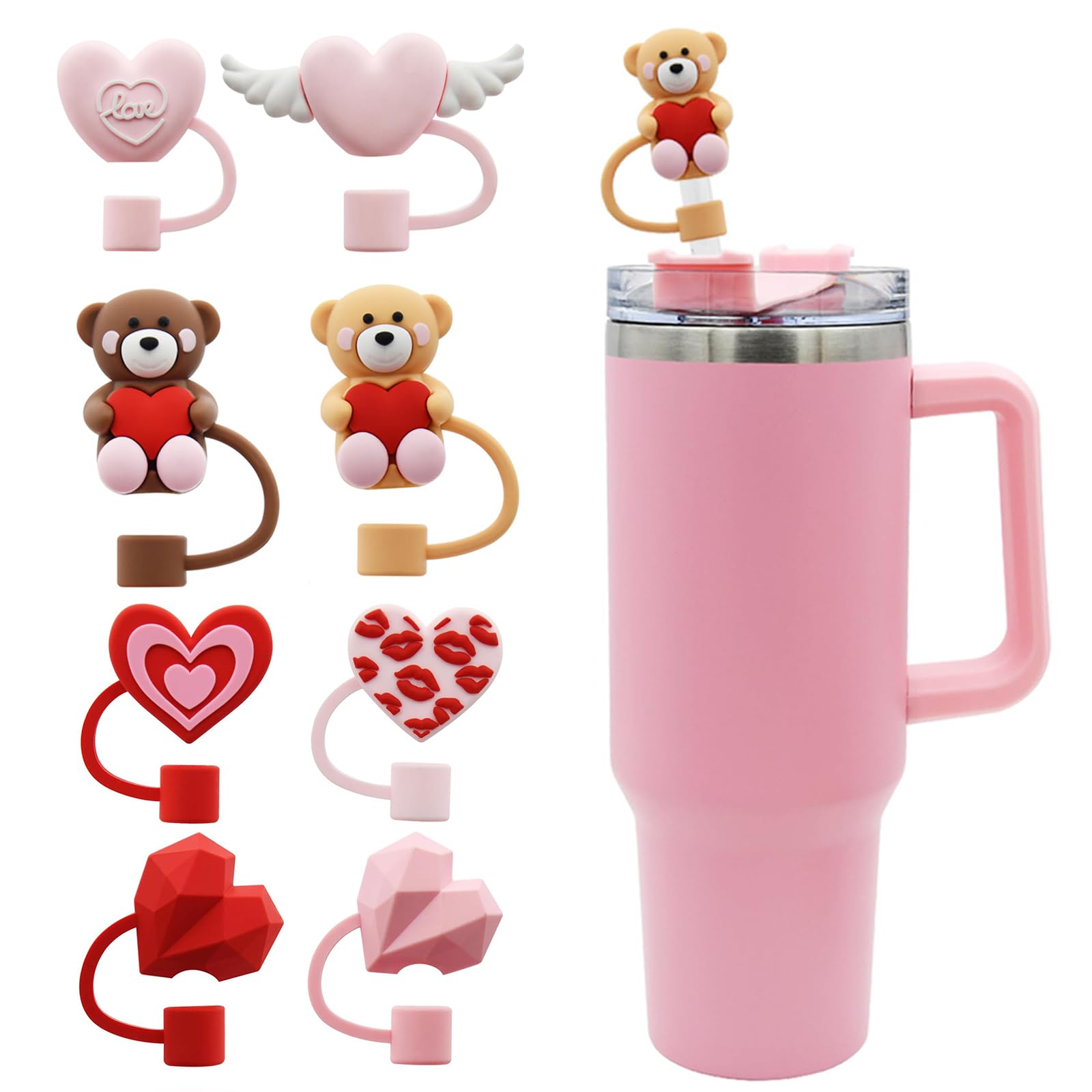 8x Strohhalm-Abdeckungen Für Stanley Tumbler 30 & 40 Oz - Auslaufsicher & Herzförmig