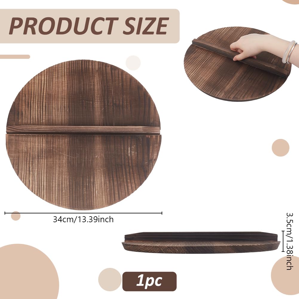 AHANDMAKER Coperchio per wok in legno, 34 cm, in legno naturale, leggero, con manico, per padella in ghisa, piatto, rotondo, protettivo, per cucina, campeggio, picnic, cucina