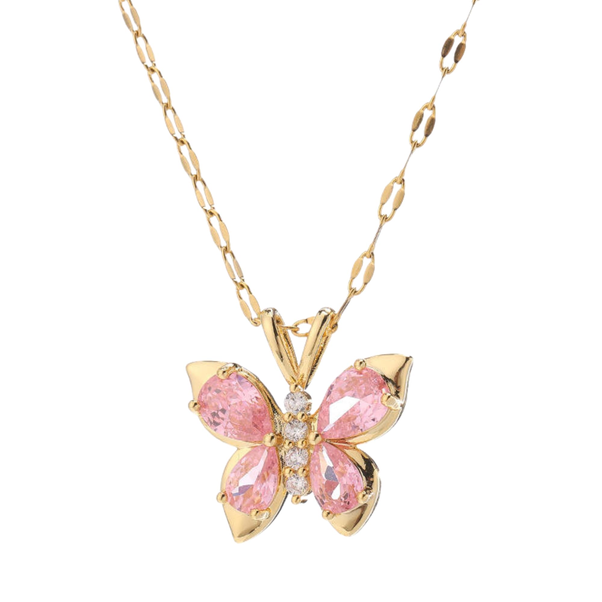 Stainless Steel Coquette Pink Butterfly Pendant Necklace for Women | Fashion Jewellery for Women Adjustable Gold Necklace for Girls | Gift for Girlfriend Aesthetic Accessories for Girls Locket