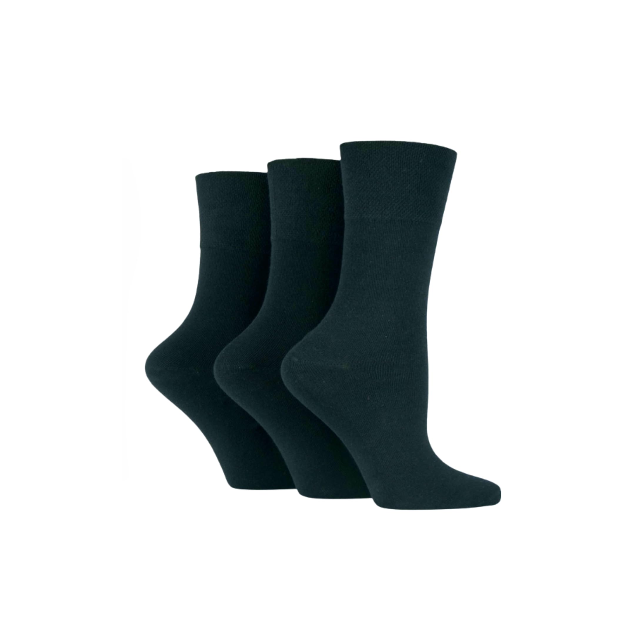Veesori Unisex Black Ladies Diabetic Seamless Toe Honeycomb Top Non Elastic Socks 3 Pairs Size 4-8 (Black)