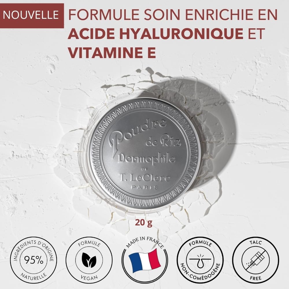 New T.LeClerc – Mattierendes freies Puder 05 Kamelien – 20 g – Reispulver für das Gesicht, langer Halt, mattierend, mattierend, Kontrolle des Glanzes – hergestellt in Frankreich, vegan