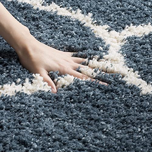 Image of Handwoven Microfibre 3D Rug for Living Room (Slate Blue & Ivory, 2 X 5 Feet (Runner), Microfibre)