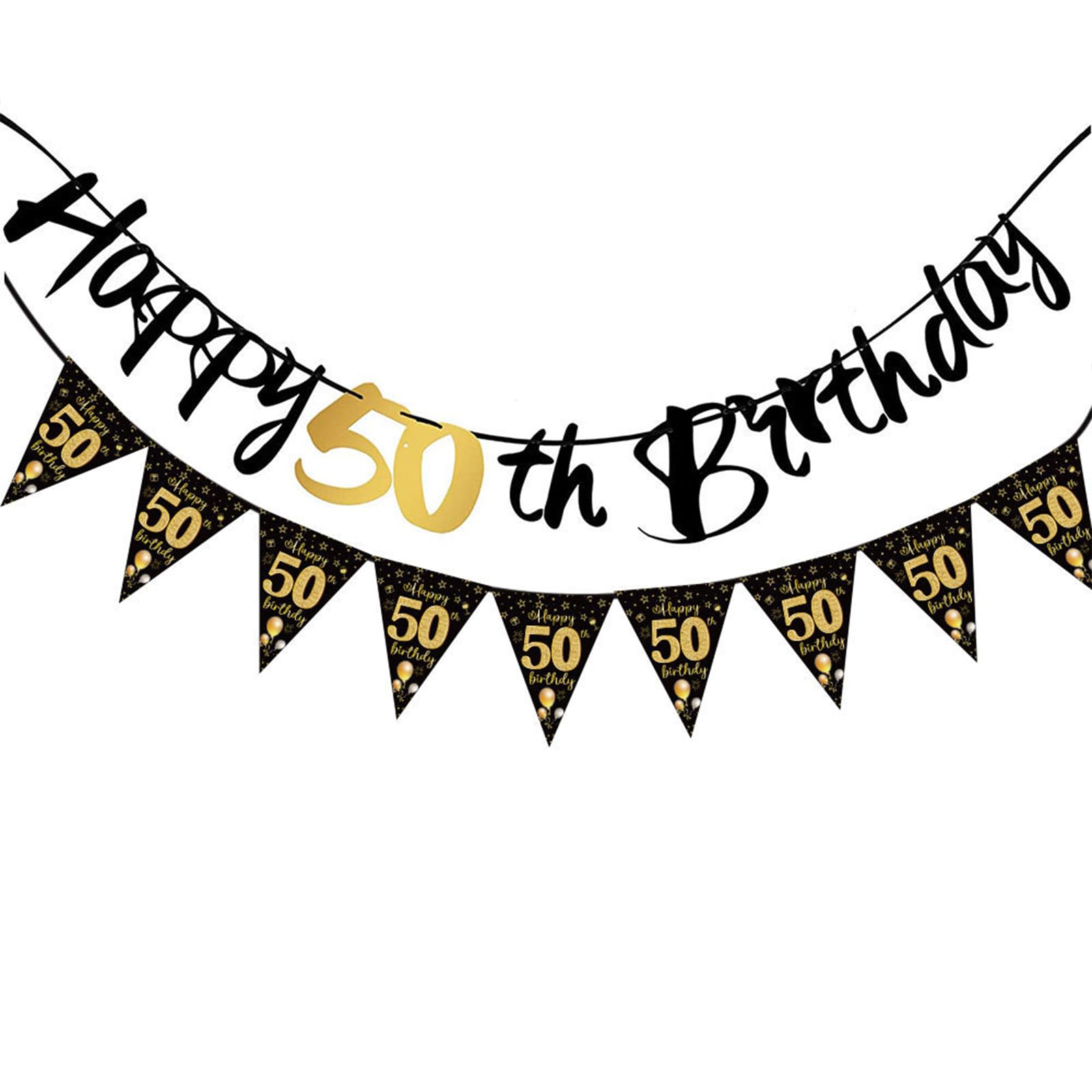 Cuixia 50th Birthday Party Banner Decoration, Black and Gold, 1Pcs