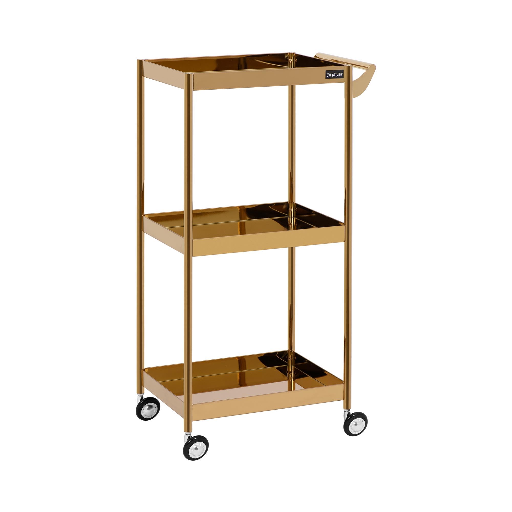 Physa Charriot d'esthétique avec 3 tablettes jusqu'à 30 kg doré INOX - Charriot Coiffure Charriot pour Salon de Coiffure Desserte Coiffure