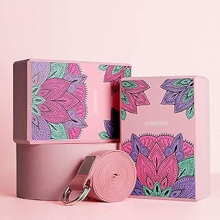 Yoga Blocks,Foam support Brick,2 Yoga Blocks and D Ring Yoga Belt EVA Foam Brick 22 * 15.7 * 7.5cm and 2.5M Yoga Resistance Strap to Support and Deepen Poses, Great for Yoga, Pilates, Workout