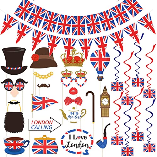 Lot de 20 accessoires de fête nationale britannique - Motif drapeau britannique - 3 guirlandes de...