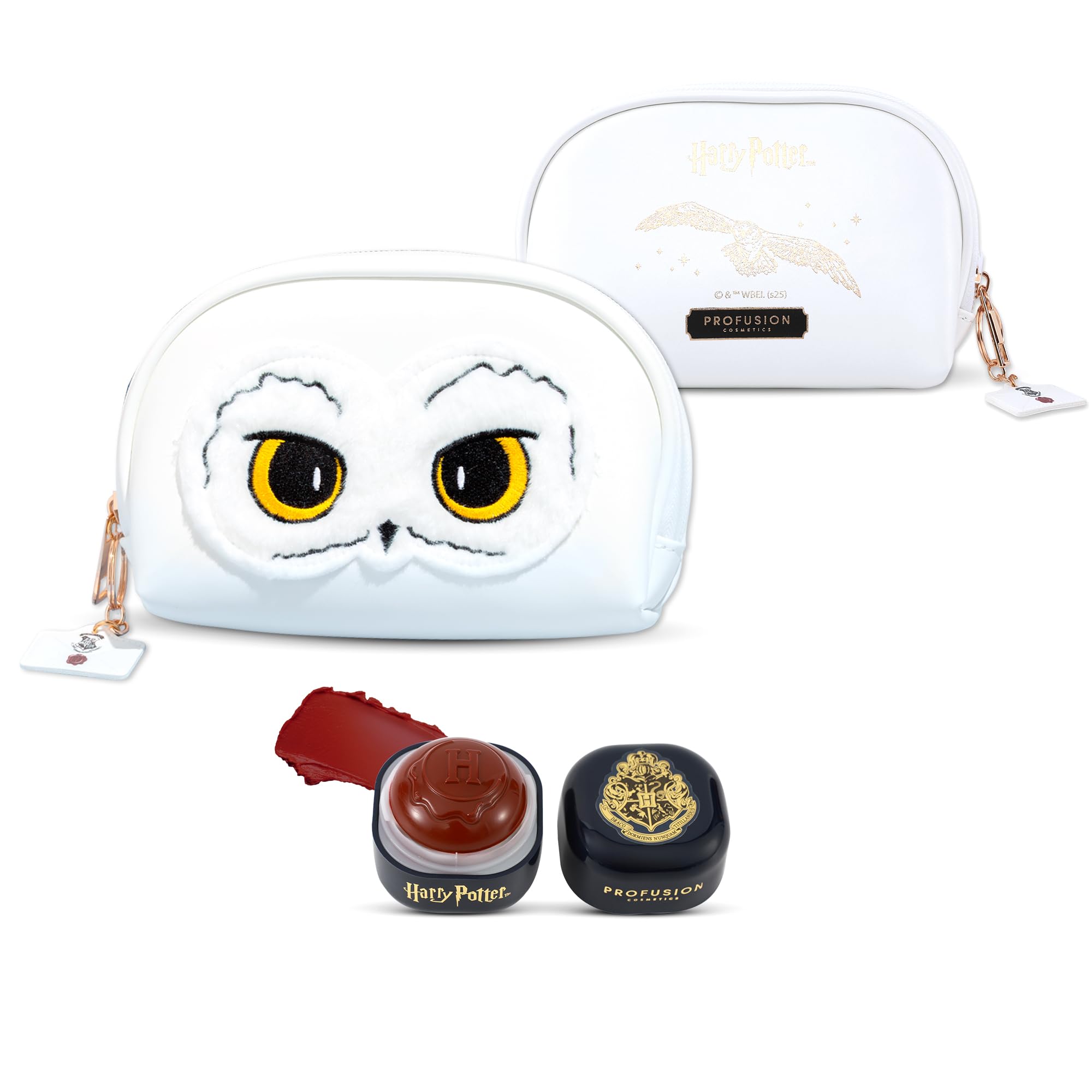 Profusion Cosmetics Hedwig Harry Potter Makeup Bag, Adorable White Owl Cosmetic Pouch with Lip and Cheek Balm, Makeup Organizer for Travel, Vegan and Cruelty-Free