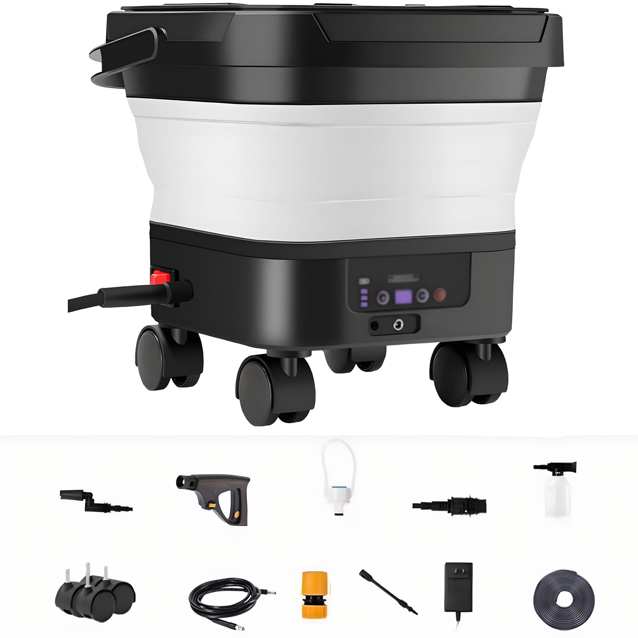 Nettoyeur haute pression portable 300W avec seau pliant à roues 12L