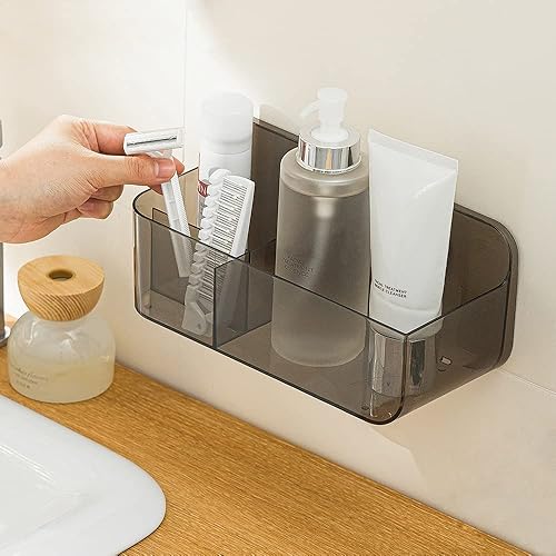 Poeland Organizador de almacenamiento de montaje en pared, cesta de almacenamiento transparente con 3 compartimentos, sin taladrar, colgar