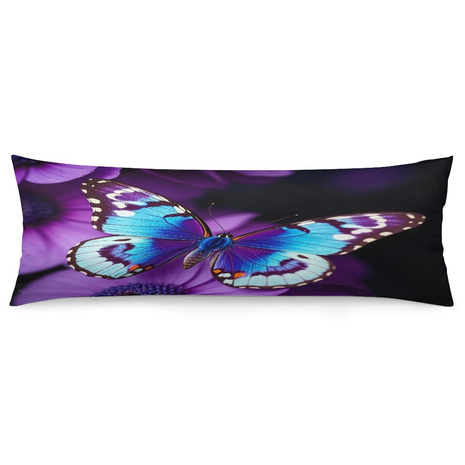 Blue Purple Butterfly Pillowcase Decorative Long Body Pillow Case Soft Breathable Body Pillow Cover Modern Large Pillowcase Cute Body Pillow Pillowcases for Bedroom Couch 18.9 X 53 Inch