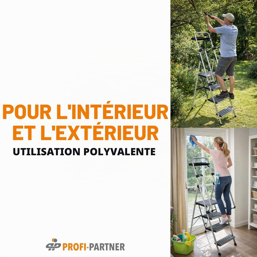Échelle de sécurité en acier - Marchepied pliable - 3 marches - Plateforme antidérapante - Certifié TÜV - Marche sûre - Robuste - Jusqu'à 150 kg
