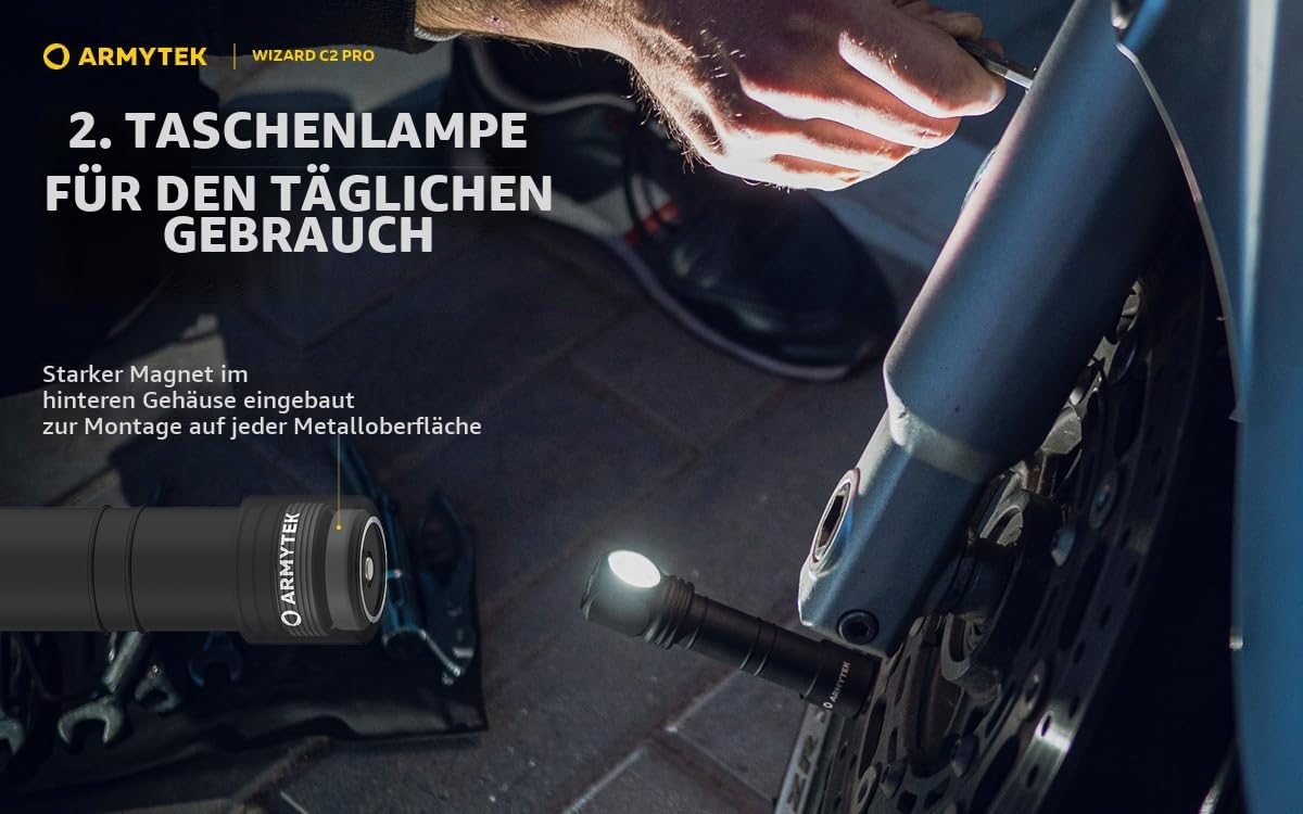 Armytek Neu LED-Kopflampe Wizard C2 Pro DE v4 Warmweiss LED Taschenlampe USB Aufladbar