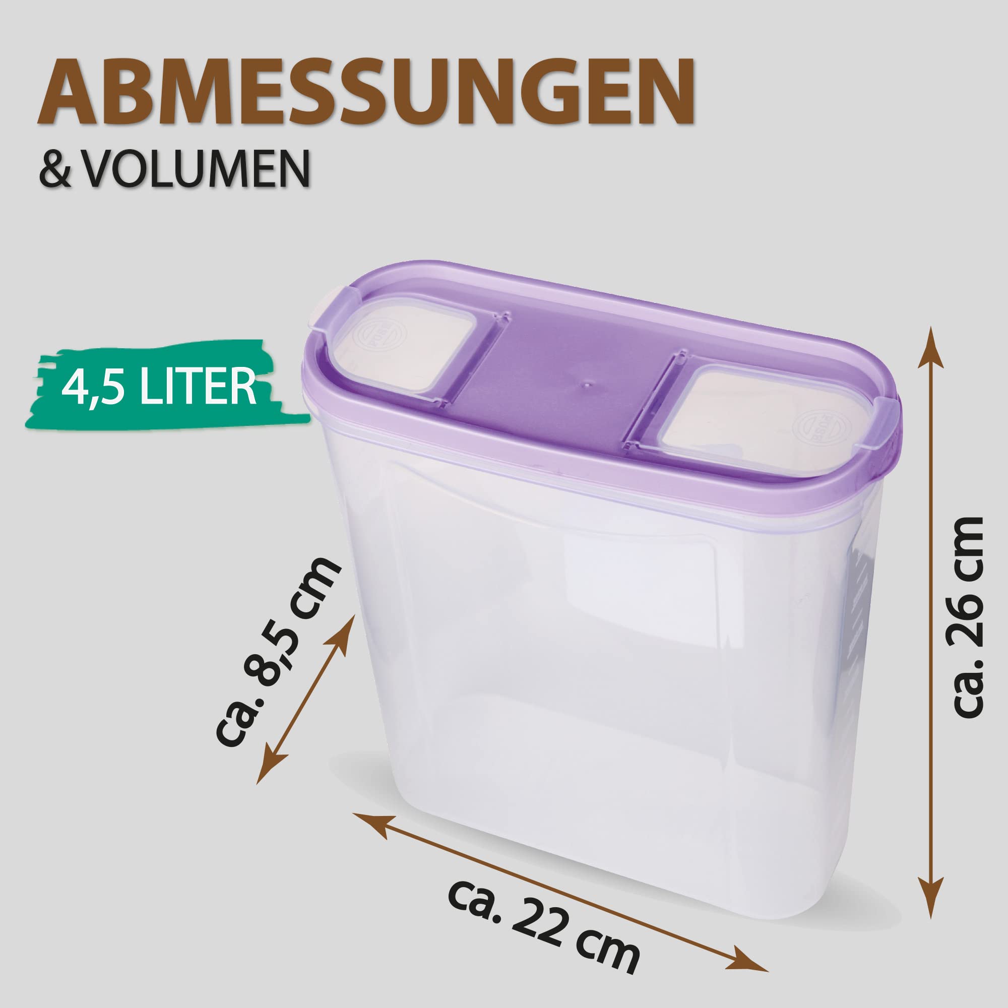 Bestlivings Vorratsdosen mit Deckel 4,5 Liter (8er Pack/Lila), Luftdicht Schüttdose BPA frei, Vorratsbehälter Set - Frischhaltedosen Klappdeckel