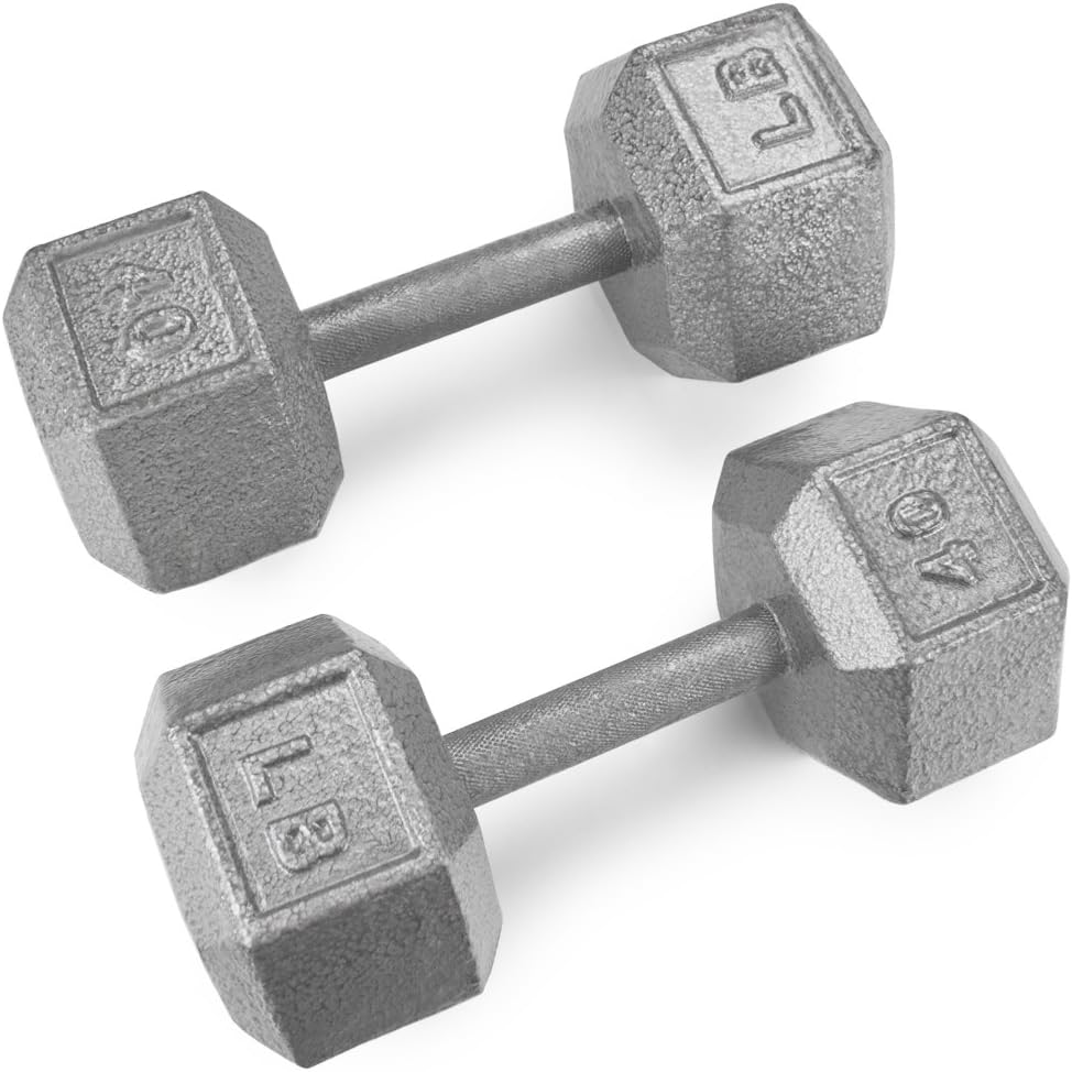 Crown Sporting Goods Pair (2) of Cast Iron Hex Dumbbells with Hammertone Finish (40 LB)