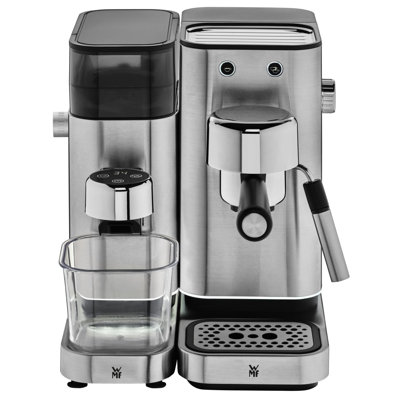 WMF Lumero elektryczny młynek do espresso 150 W, przyciski dotykowe LED, 40 stopni mielenia, pojemnik na kawę, stal nierdzewna Cromargan matowa