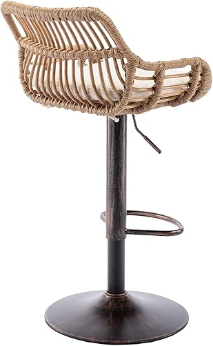Miniatura 9 de Kakotito Rattan Bar Stools, Adjustable Barstools with Linen Cushion, 360 Swivel Bar Stool with Low Back &amp; Footrest, Classical Barstool Set of 2 for