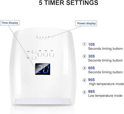 Miniatura 4 de Lámpara de uñas LED UV de 66 W, luz UV inalámbrica recargable profesional para uñas de gel, 5 ajustes de temporizador, luz de uñas de gel, secadora