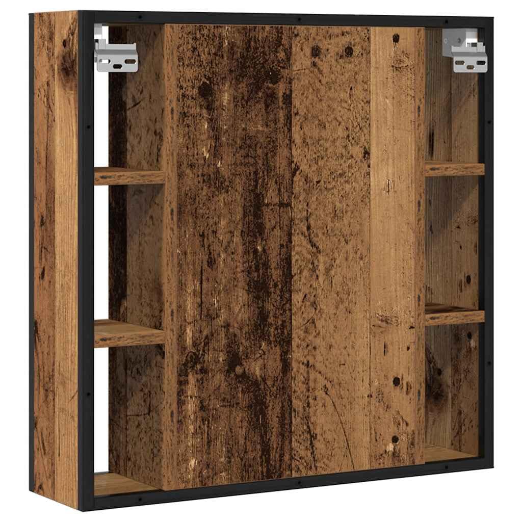 Armadietto da bagno con specchio effetto legno anticato, 60 x 16 x | Armadietto da parete salvaspazio per bagno e WC degli ospiti con vetro a specchio trasparente e spazio aggiuntivo all'interno